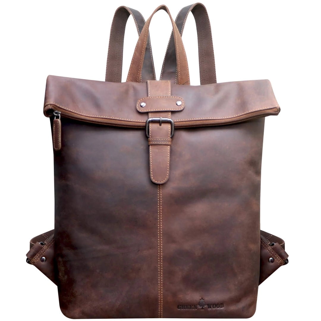 Leather backpack Green Wood | Harper
