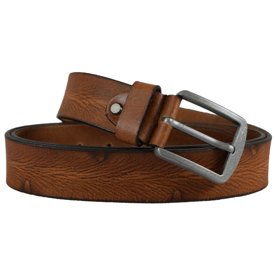 Leather belt JEANS Green Wood | Curry