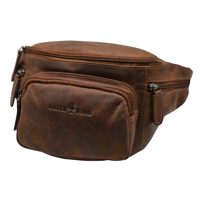 Usnjena torbica za okoli pasu Green Wood | Caleb 