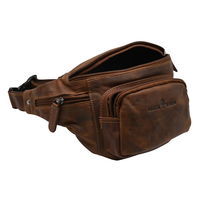 Usnjena torbica za okoli pasu Green Wood | Caleb 